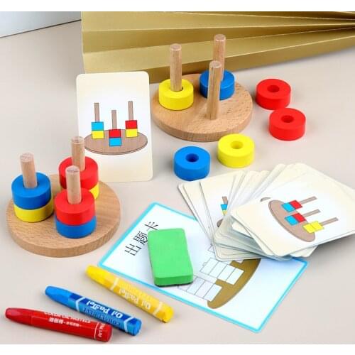 New Wooden Color Reasoning Blocks Toys Stacking Ring Tower Blocks Montessori Learning Education Toy For Children Early Childhood