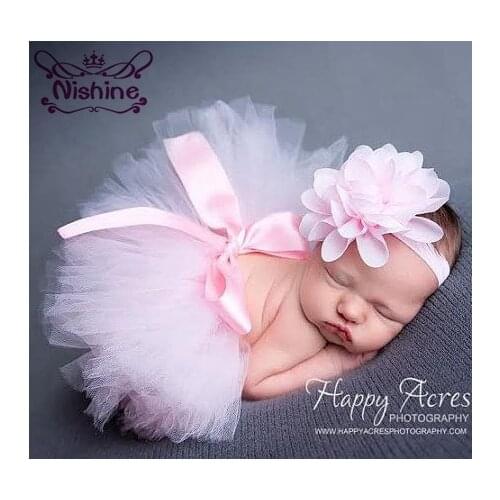 Nishine Newborn Tutu Dress With Chiffon Flower Headband Set Girls Birthday Gift Photography Props Kids Dresses Princess Clothes
