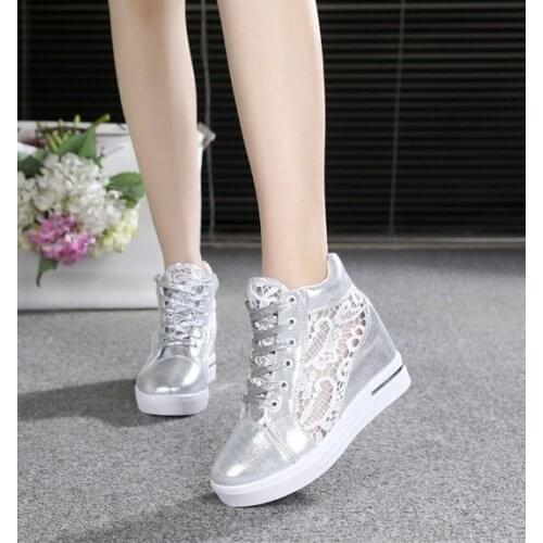 Hot Summer Women Shoes Woman Breathable Mesh Sneakers Flats Lace Loafers Thick Heels Platform Wedges Casual Comfort Creepers