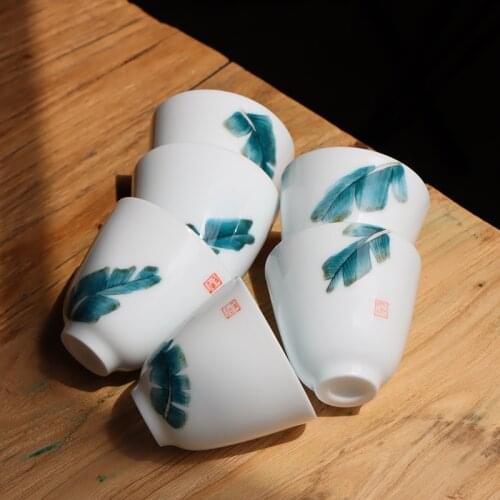 Hand-Painted Ceramic Whiteware Ceramic Cup Handmade Kung Fu Tea Ceremony Teacup Master Cup Single Cup Chinese Small Ceramic Cups