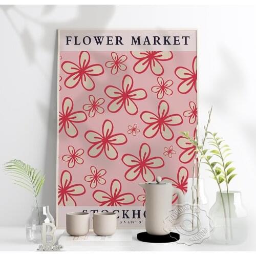 Sweden Stockholm Flower Market Print Poster, Plant Flower Wall Poster, Pink Flower Print, Florist Gift Wall Picture Home Decor