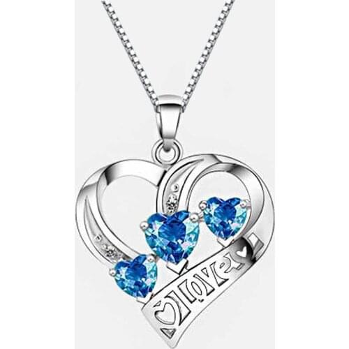 Top Quality Heart Pendant Necklace 925 Sterling Silver Shinning Crystals Women Fashion Jewelry Long Choker For Girls