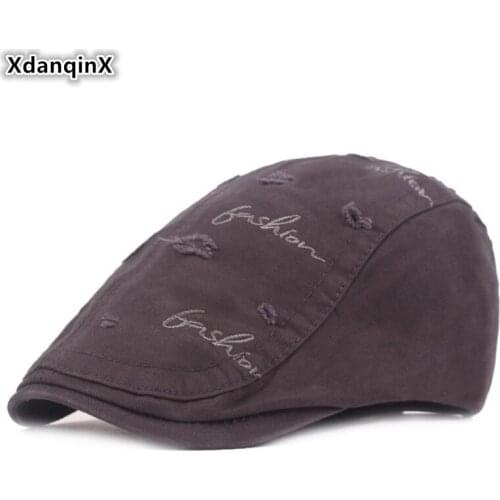 XdanqinX Adjustable Size Mens Cotton Berets Novelty Literary Retro Youth Tongue Caps Letter Embroidery Womens Fashion Hat