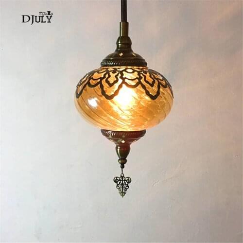 Southeast asia style retro cafe glass Carved pendant lights vintage dining room hang lamp loft decor led hanging light fixtures