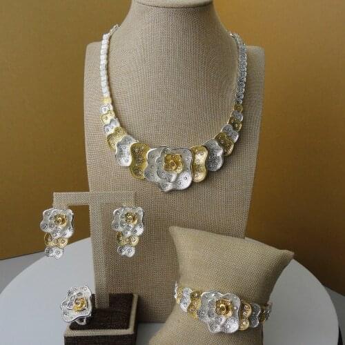 2019 Yuminglai Popular Design Dubai Costume Jewellrey 24K Gold Color Plated Two Tones Jewelry Sets FHK5307