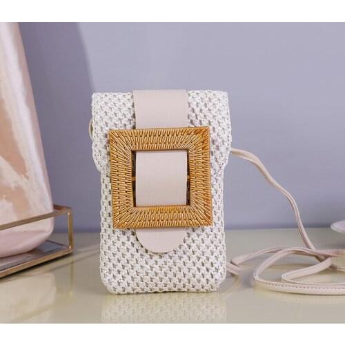 Beach Mobile Phone Bag Coin Purse Summer Mini Crossbody Vintage Female Handmade Straw Girls Small Shoulder Bag 20x11cm