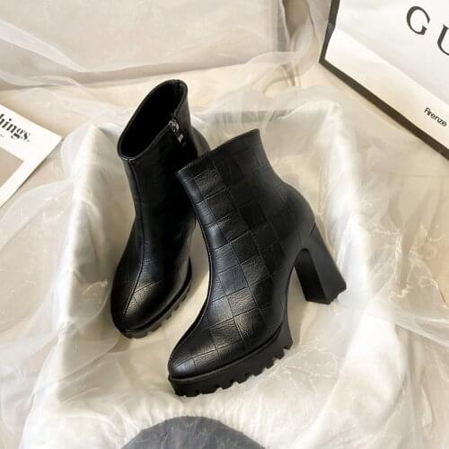 Brand designer checkered leather ankle boots women high heels winter botas shoes ladies short design chelsea booties for women