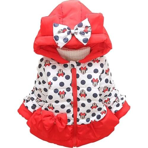 Winter Baby Girls Minnie Mickey Jacket Coat Children Cotton-padded clothes Fashion Hooded Thick Outerwear Kids Warm Bow Clothing