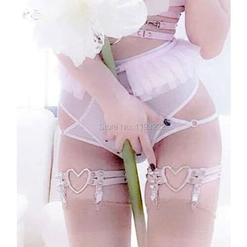 100% Handcrafted Punk Gothic Emo Rivet Studded Harajuku Faux Leather Garter Belts Leg Rings Free shipping