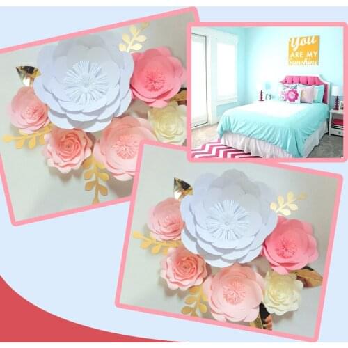2018 DIY Giant Paper Flowers Backdrop 6PCS Leaves 6PCS Wedding Baby Nursery Bridal Shower Decorations Handmade Video Tutorials