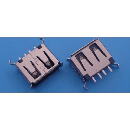 50pcs/lot A Type Flat Angle 180 degree USB 2.0 Connector Female Socket DIP High-Speed Bent Feet A type