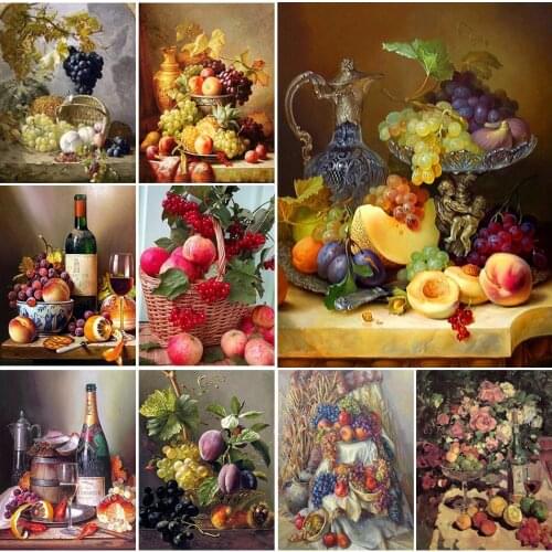 5D Diamond Painting Full Round Fruit Diamond Embroidery kitchen Table Grape Peach Mosaic Picture of Rhinestones Decor Gift