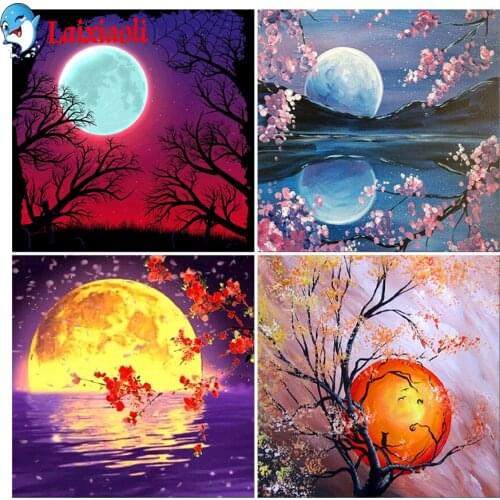 5D Diamond Painting moon tree 4 pcs Full Square round Diamond Embroidery Rhinestones abstract Art Cross Stitch Kits Hobby Gift