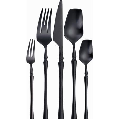 Black Cutlery Set Stainless Steel Fork Spoon Knife Set Matte Tableware Dinnerware Kitchen Coffee Tea Spoon Flatware Dropshipping