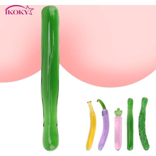 IKOKY Fruit Vegetable Anal Plug Glass Beads Butt Plug Artificial penis Eggplant Dildos Banana Dildo Sex Toys for Men Women