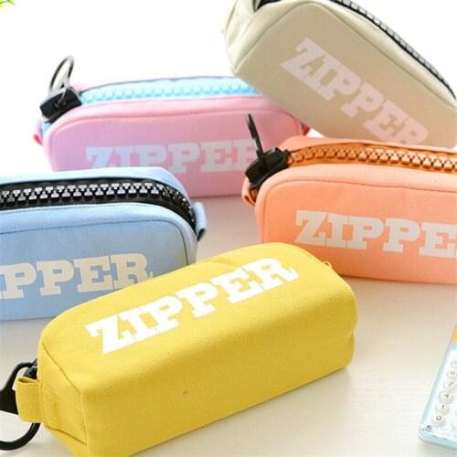 Quevin Korean Big Zipper Pencil Bag Large Capacity Canvas Pencil Case School Stationery Pen Storage Box Material Escolar Supplie