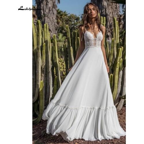 Sukienka na wesele Spaghetti Straps Lace Chiffon Beading Wedding Dresses Empty Design Backless Sexy Deep V Neck suknia slubna