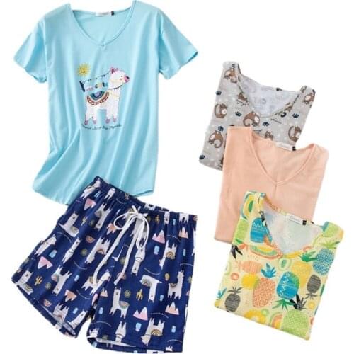 Summer short pajamas sets women korean casual Cute Cartoon short sleeves sleepwear women pajama sets shorts pyjamas