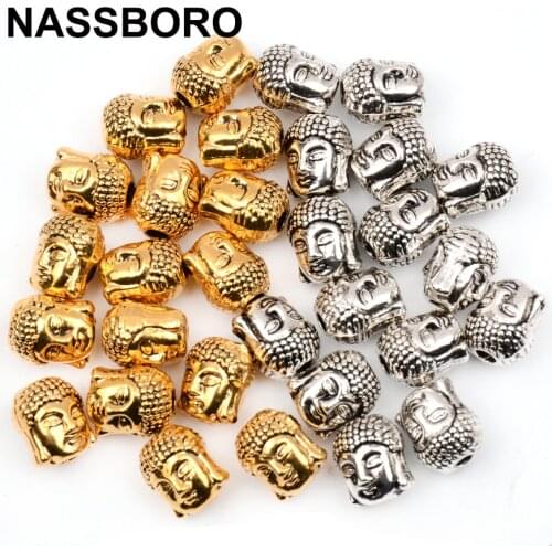 10x8mm 15pcs/lot Metal Spacer Beads for Jewelry Making Sliver Golden Tibetan Buddha Head Beads Beaded Bracelet Handmade Diy