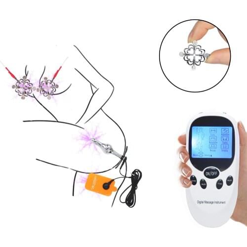 Metal Electro Shock Petals Nipple Clips Adjust Torture Play Clamps Breast Bondage Restraints Anal Plug Adult Fetish Sex Toy Game