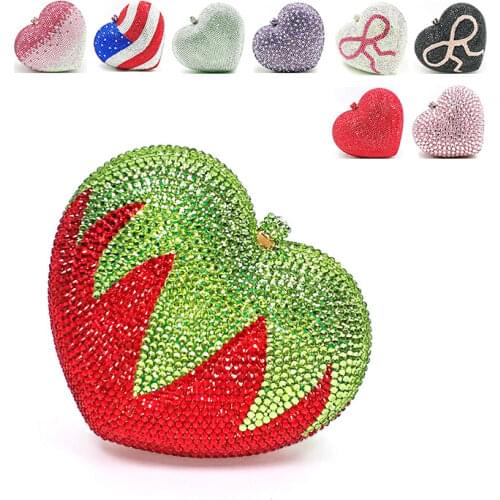 Fashion Bridal wedding party purses women evening party diamonds heart shape small full crystal clutches purses