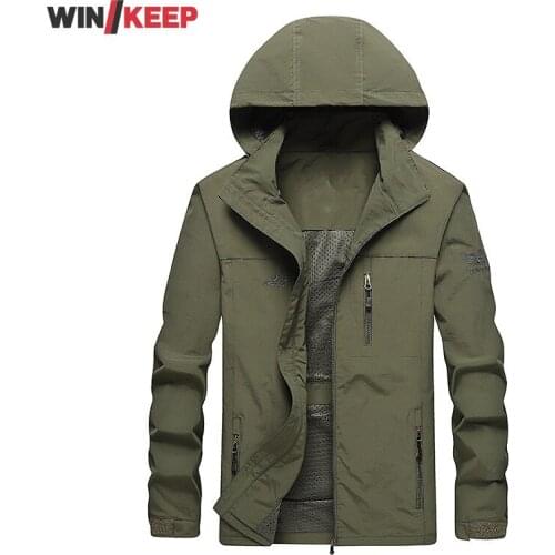 Outdoor Travel Camping Mens Jacket Hooded Windproof Windbreaker Spring Autumn Zipper Softshell Hiking Jacket Men Plus Size 4XL