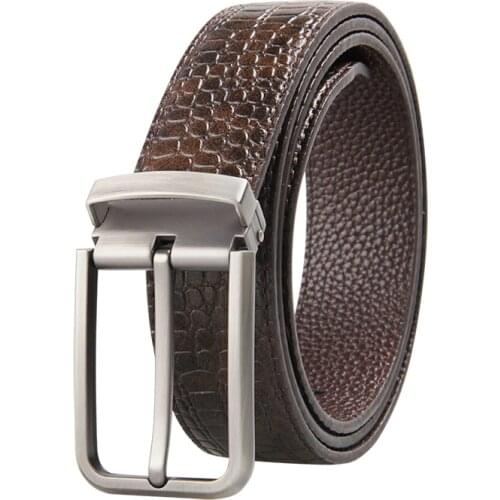 Designer Belts Men High Quality Male Genuine Leather Strap Luxury Famous Brand Logo Crocodile Silver Pin Buckle Belt