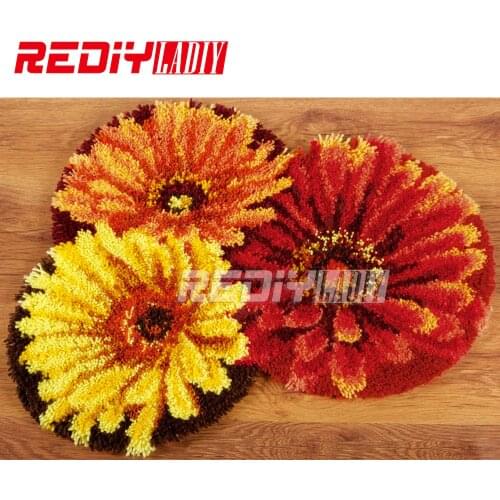 Latch Hook Rug Kits DIY Needlework Unfinished Crocheting Rug Yarn Cushion Mat Embroidery Carpet Rug Gerbera Flowers Home Decor