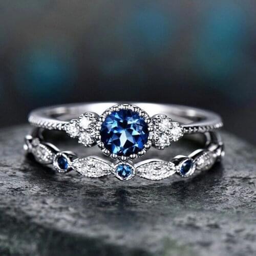 New Blue/Green Stone Ring Set For Women Jewelry Elegant Zircon Stacking Rings 925 sterling silver Bridal Wedding Ring