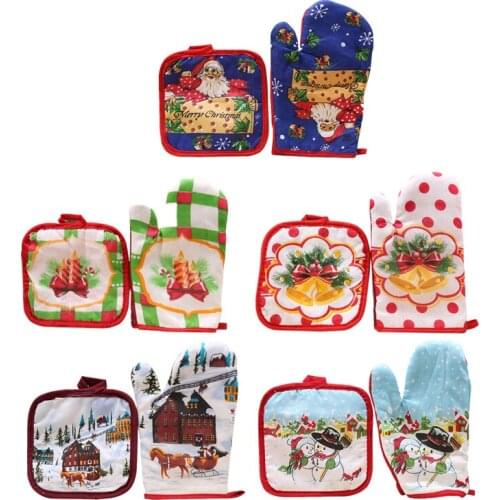 Christmas Decoration 1 Set of Christmas Anti-hot Gloves Microwave Oven Hot Insulation Mat for Home Xmas Party Decoration Supply