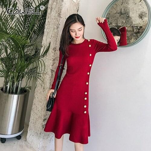 Autumn Winter Women Knitted Sweater Bodycon Dress O-neck Sweater Dress Thick A-line Dress Slim Jumper Female Knitted Dress