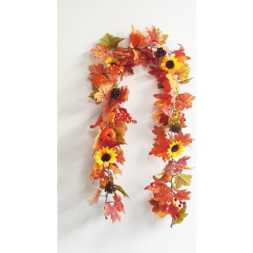 175cm/180cm Artificial Plastic Plants Rattan Autumn Rattan Maple Leaf Pumpkin Hanging Vines Thanksgiving Harvest Halloween Decor