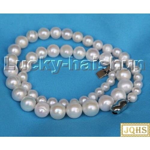Graduated 16" 6-11mm white round freshwater pearls necklace 18KGP c252