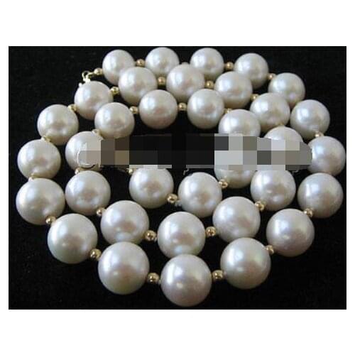 P2926- AAA+ 19" 11-12mm natural white round freshwater pearl necklace - 14k gold
