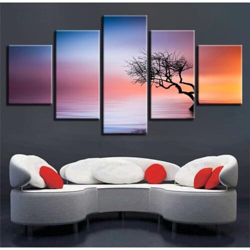 Landscape Sky Cloud Star Mountain River Hot Air Balloon 5 Piece Wall Pictures For Living Room Color Painting Art Home Decor