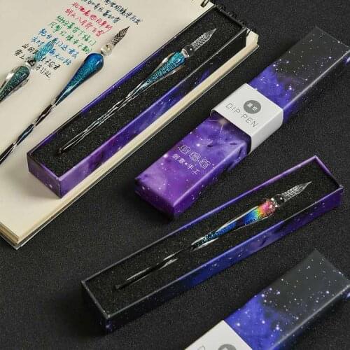 1PC Gift Package Crystal Glass Dip Pen Signature Printing Drawing Retro Pens Student Stationery School Gift For Kids