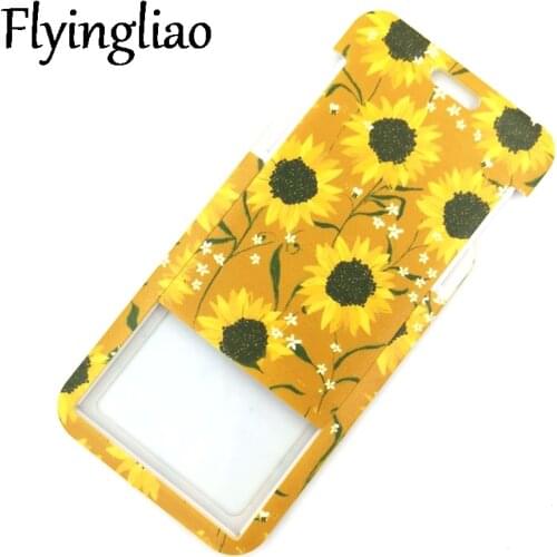 Sunflowers Yellow Flowers Funny Women Men Credit Card ID Holder Bag Student Travel Card Cover Badge Car Keychain Gifts Accessory