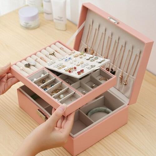 Protable Travel PU Double Layers Jewelry Box Display Organizer Earrings Holder Protable Display Organizer