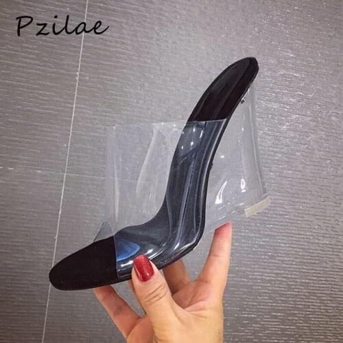 Pzilae 2020 new women transparent crystal wedges sandals fashion ladies PVC slippers women high heels shoes size 35-41