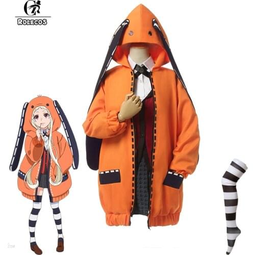 ROLECOS Anime Kakegurui Cosplay Costume Yomoduki Runa Cosplay Women Orange Jacket School Uniform Full Set