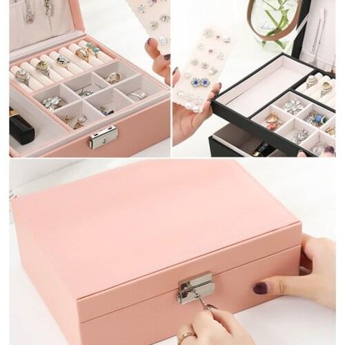 Luxury Double-Layer Leather Jewelry Box Designer Necklace Ring Jewelry Storage Display European Large Space Box Jewelry Holder