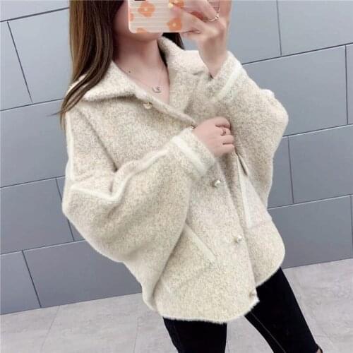 Chic Mink Fleece Jacket Women Spring And Autumn 20201 New Bat Sleeve Short Sweater Coat Korean Loose Knitted Cardigan Tops zh251