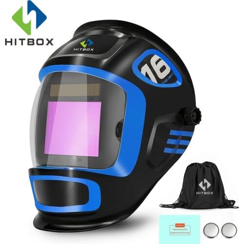 HITBOX Welding Helmet Mask Block Ultraviolet Infrared Harmful Rays Powered By Lithium Battery & Solar For ARC Welder Work