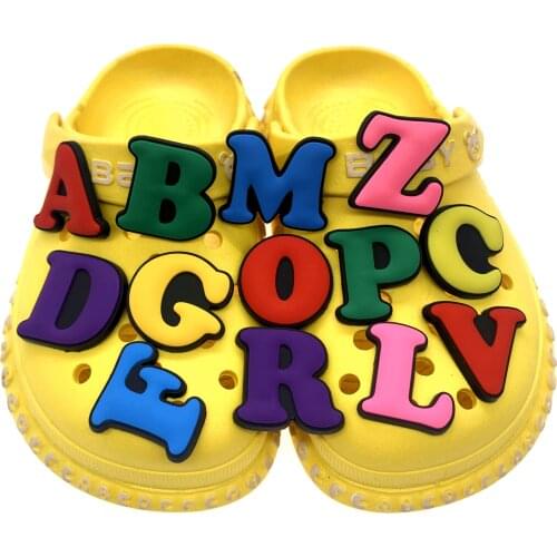 Wholesale 50PCS New Arrival Alphabet Cartoon Shoes Decoration Letter Candy Color Shoes Charms Accessories For Croc Jibizt DIY