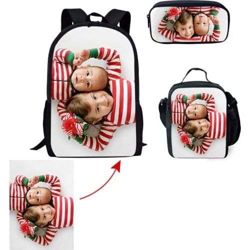 Large-capacity Daily Student Bag Color Pattern Custom Zipper Backpack Diagonal Bag Pen Bag Three-piece Set Christmas Present