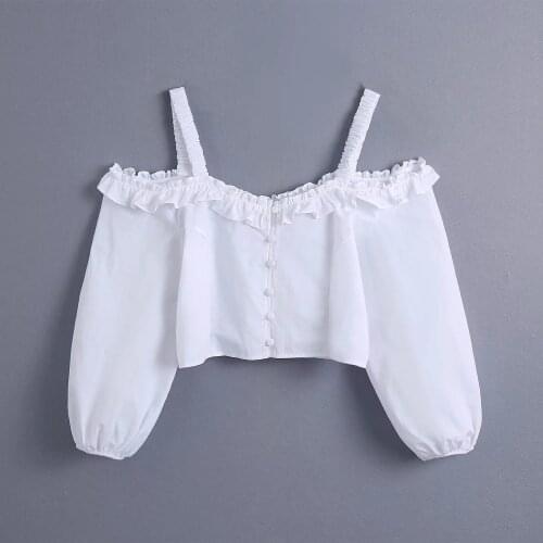 European and American womens clothing in spring and summer of 21, new wooden ear strap strapless poplin shirt top dlsy940