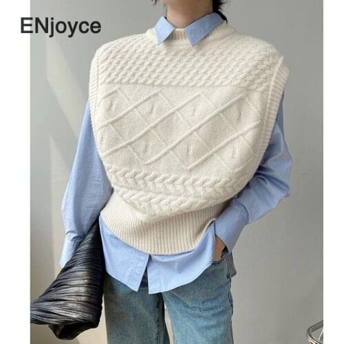 Woman Knitted Sweater Vest 2021 Spring Female Sleeveless Waistcoat Vintage Korean Style New Pullover Chic Crop Top Sweaters