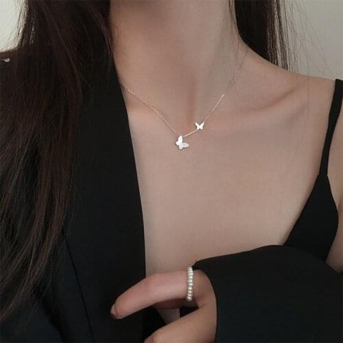 Silvology 925 Sterling Silver Two Butterfly Necklace Micro Zircon Elegant Light Luxury Pendant Necklace for Women Party Jewelry
