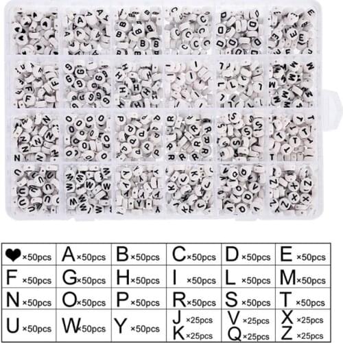 1200PCS Acrylic Letter Beads White Round Letter Beads Bracelet Jewelry Making