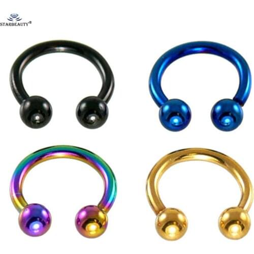 2Pcs/Lot 1.2*6/8/10/12*3m Titanium Anodized Stainless Steel Circular Barbell Septum Piercing Balls Horseshoe Lip Nose Ring